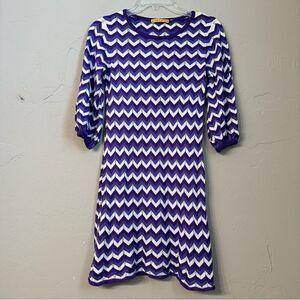 Alice+Olivia | S | Purple Chevron Knit Dress Scoop Neck 70’s Retro